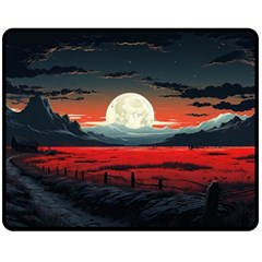 Winter Painting Moon Night Sky Fleece Blanket (medium) by Pakjumat