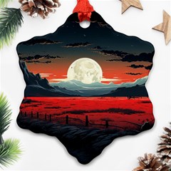 Winter Painting Moon Night Sky Ornament (snowflake) by Pakjumat