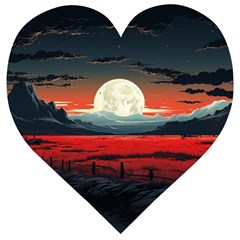 Winter Painting Moon Night Sky Wooden Puzzle Heart