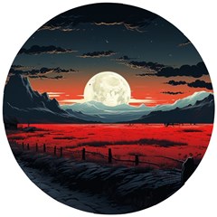 Winter Painting Moon Night Sky Wooden Puzzle Round by Pakjumat