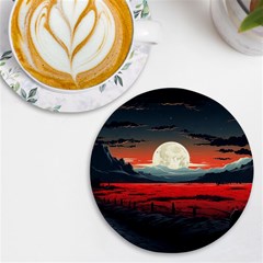 Winter Painting Moon Night Sky UV Print Round Tile Coaster