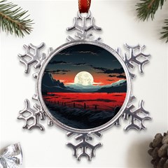 Winter Painting Moon Night Sky Metal Large Snowflake Ornament by Pakjumat