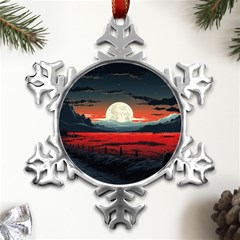 Winter Painting Moon Night Sky Metal Small Snowflake Ornament by Pakjumat