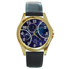 Continents Stars Networks Internet Round Gold Metal Watch by Pakjumat