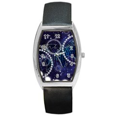 Continents Stars Networks Internet Barrel Style Metal Watch