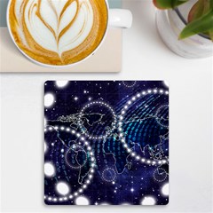 Continents Stars Networks Internet Uv Print Square Tile Coaster  by Pakjumat