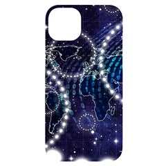 Continents Stars Networks Internet Iphone 14 Plus Black Uv Print Case by Pakjumat