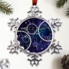 Continents Stars Networks Internet Metal Large Snowflake Ornament by Pakjumat