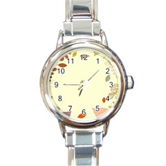 Autumn Border Frame Background Round Italian Charm Watch by Pakjumat