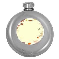 Autumn Border Frame Background Round Hip Flask (5 Oz) by Pakjumat