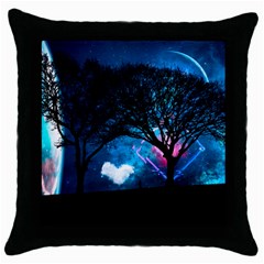 Trees Surreal Universe Silhouette Throw Pillow Case (black) by Pakjumat