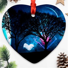 Trees Surreal Universe Silhouette Heart Ornament (two Sides) by Pakjumat