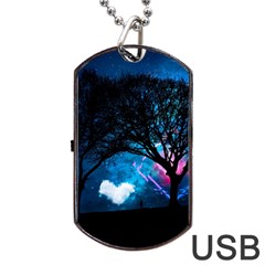 Trees Surreal Universe Silhouette Dog Tag Usb Flash (two Sides) by Pakjumat