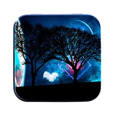 Trees Surreal Universe Silhouette Square Metal Box (black) by Pakjumat