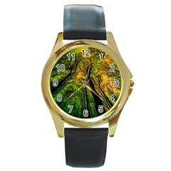 Landscape Night Moon Star Nature Round Gold Metal Watch by Pakjumat