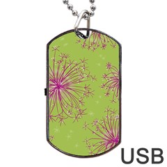 Dandelion Flower Background Nature Flora Drawing Dog Tag Usb Flash (two Sides) by Pakjumat