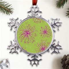 Dandelion Flower Background Nature Flora Drawing Metal Large Snowflake Ornament by Pakjumat