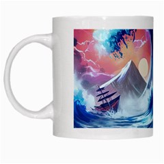 Storm Tsunami Waves Ocean Sea Nautical Nature White Mug by Pakjumat