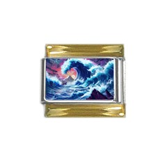 Storm Tsunami Waves Ocean Sea Nautical Nature Gold Trim Italian Charm (9mm) by Pakjumat