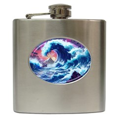 Storm Tsunami Waves Ocean Sea Nautical Nature Hip Flask (6 Oz) by Pakjumat