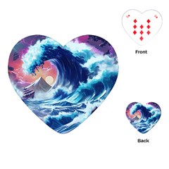 Storm Tsunami Waves Ocean Sea Nautical Nature Playing Cards Single Design (heart) by Pakjumat