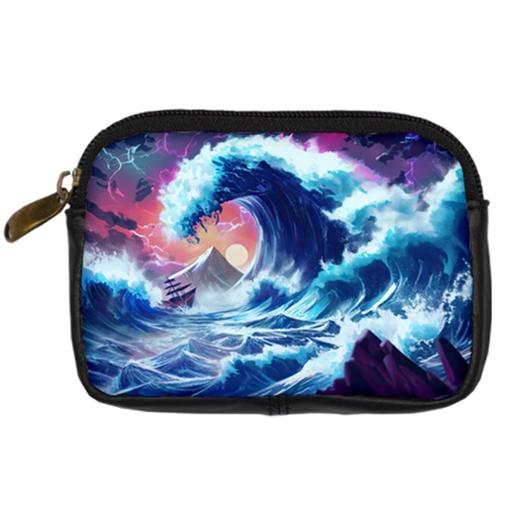 Storm Tsunami Waves Ocean Sea Nautical Nature Digital Camera Leather Case