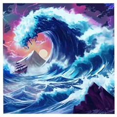 Storm Tsunami Waves Ocean Sea Nautical Nature Wooden Puzzle Square by Pakjumat