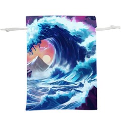 Storm Tsunami Waves Ocean Sea Nautical Nature Lightweight Drawstring Pouch (xl) by Pakjumat