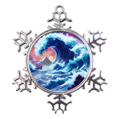 Storm Tsunami Waves Ocean Sea Nautical Nature Metal Large Snowflake Ornament by Pakjumat