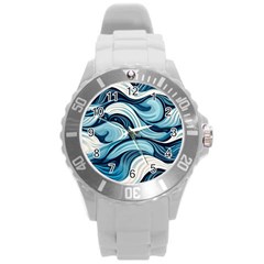 Pattern Ocean Waves Arctic Ocean Blue Nature Sea Round Plastic Sport Watch (l) by Pakjumat