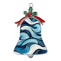 Pattern Ocean Waves Arctic Ocean Blue Nature Sea Metal Holly Leaf Bell Ornament by Pakjumat