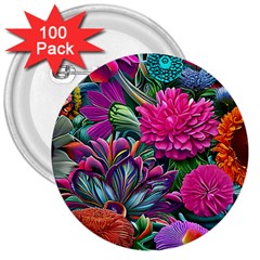 Flowers Nature Spring Blossom Flora Petals Art 3  Buttons (100 Pack)  by Pakjumat