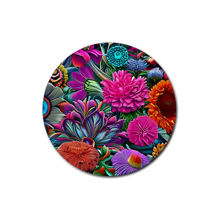 Flowers Nature Spring Blossom Flora Petals Art Rubber Round Coaster (4 pack)