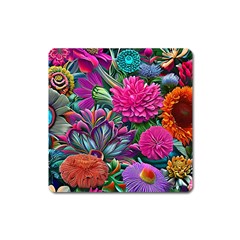 Flowers Nature Spring Blossom Flora Petals Art Square Magnet by Pakjumat