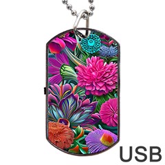 Flowers Nature Spring Blossom Flora Petals Art Dog Tag Usb Flash (one Side) by Pakjumat