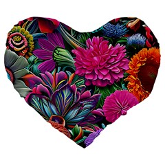 Flowers Nature Spring Blossom Flora Petals Art Large 19  Premium Flano Heart Shape Cushions by Pakjumat