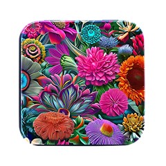 Flowers Nature Spring Blossom Flora Petals Art Square Metal Box (black) by Pakjumat