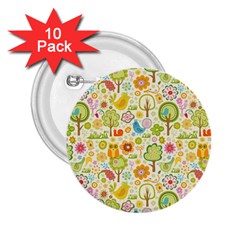 Nature Doodle Art Trees Birds Owl Children Pattern Multi Colored 2 25  Buttons (10 Pack) 