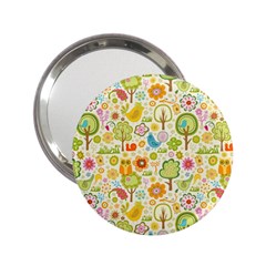 Nature Doodle Art Trees Birds Owl Children Pattern Multi Colored 2 25  Handbag Mirrors by Pakjumat