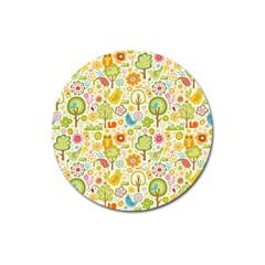 Nature Doodle Art Trees Birds Owl Children Pattern Multi Colored Magnet 3  (round) by Pakjumat