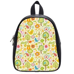 Nature Doodle Art Trees Birds Owl Children Pattern Multi Colored School Bag (small) by Pakjumat