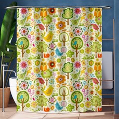 Nature Doodle Art Trees Birds Owl Children Pattern Multi Colored Shower Curtain 60  X 72  (medium)  by Pakjumat