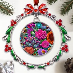 Flowers Nature Spring Blossom Flora Petals Art Metal X mas Wreath Ribbon Ornament by Pakjumat