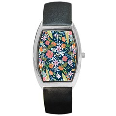 Flowers Flower Flora Nature Floral Background Painting Barrel Style Metal Watch by Pakjumat