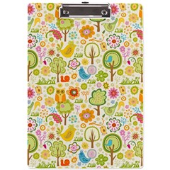 Nature Doodle Art Trees Birds Owl Children Pattern Multi Colored A4 Acrylic Clipboard by Pakjumat