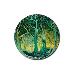 Nature Trees Forest Mystical Forest Jungle Rubber Coaster (round) by Pakjumat