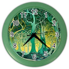 Nature Trees Forest Mystical Forest Jungle Color Wall Clock by Pakjumat