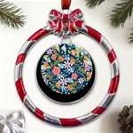 Flowers Flower Flora Nature Floral Background Painting Metal Red Ribbon Round Ornament Front