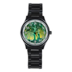 Nature Trees Forest Mystical Forest Jungle Stainless Steel Round Watch by Pakjumat