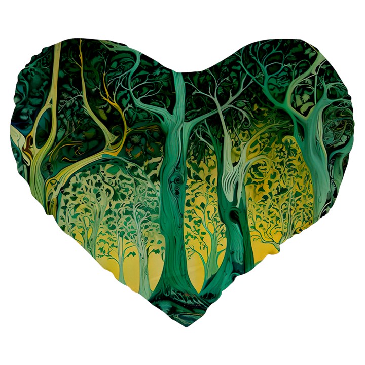 Nature Trees Forest Mystical Forest Jungle Large 19  Premium Flano Heart Shape Cushions